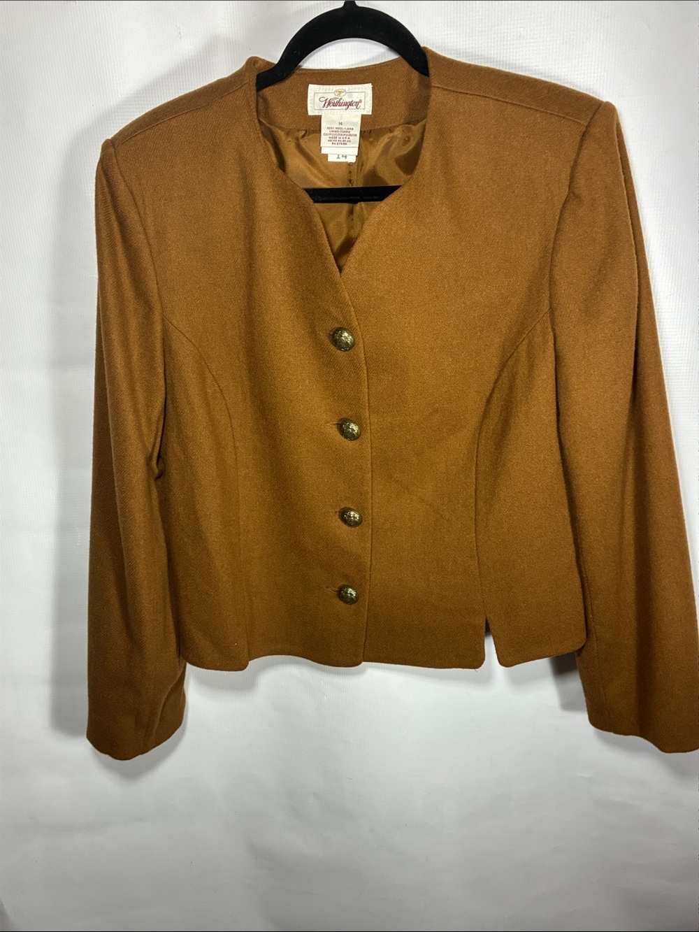 Worthington Chestnut Blazer Collarless Wool Jacket